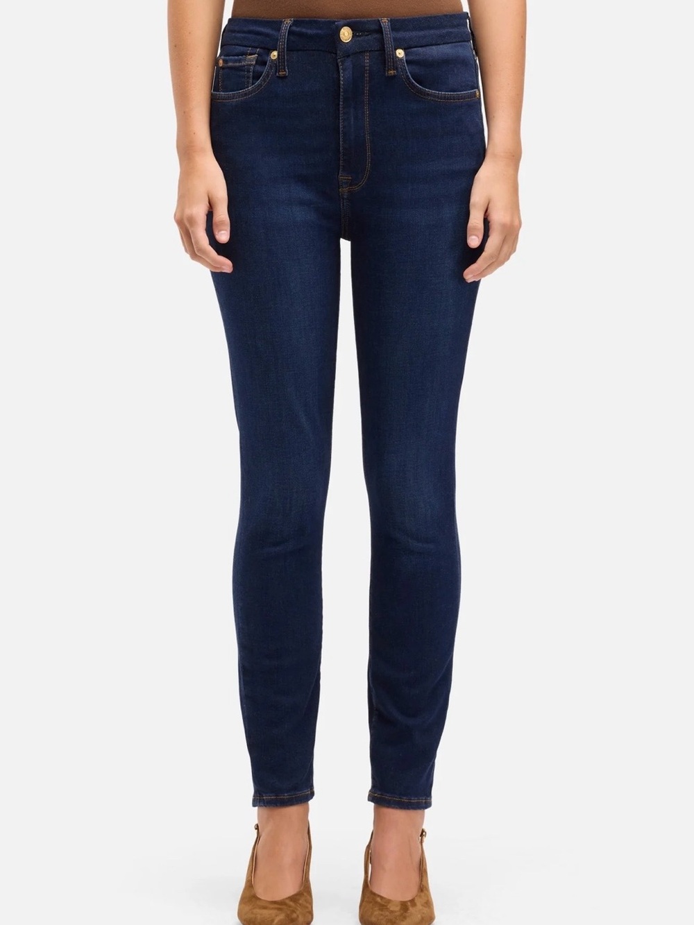 7 For All Mankind Women's Dark Indigo High Waist Ankle Skinny Jeans